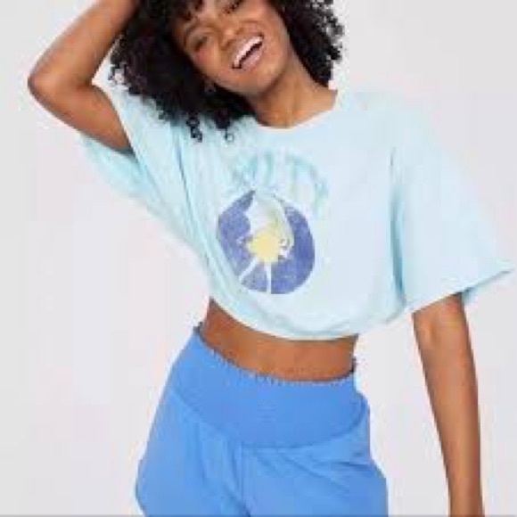 Aerie Salt Yellow Dressed Salty Soft Blue Crop Tee elastic waist preloved - Picture 4 of 5